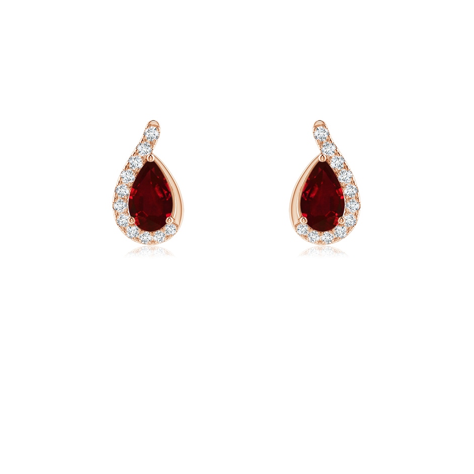 5x3mm AAAA Pear Ruby Earrings with Diamond Swirl Frame in 9K Rose Gold 