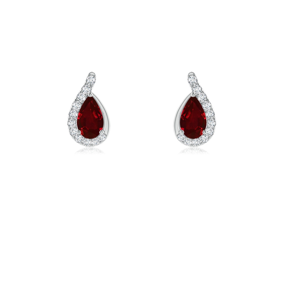 5x3mm AAAA Pear Ruby Earrings with Diamond Swirl Frame in P950 Platinum 