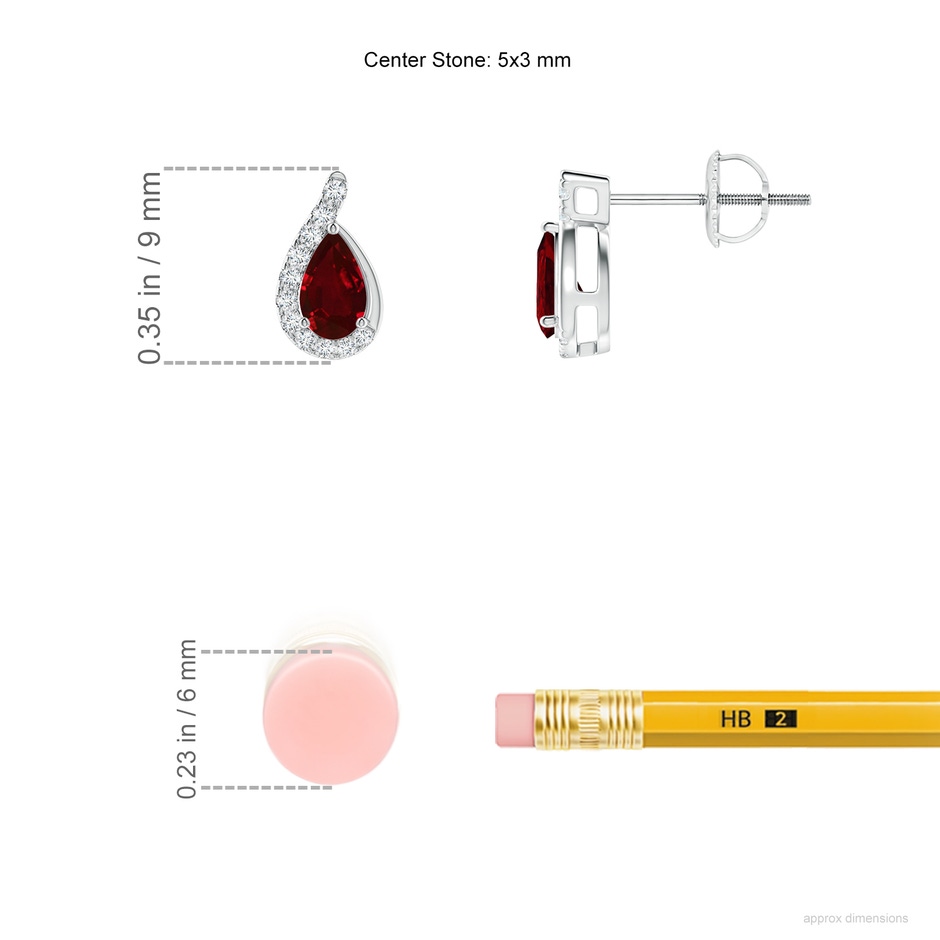 5x3mm AAAA Pear Ruby Earrings with Diamond Swirl Frame in P950 Platinum ruler