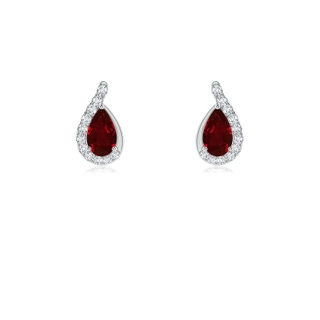 5x3mm AAAA Pear Ruby Earrings with Diamond Swirl Frame in White Gold