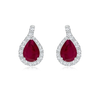 7x5mm A Pear Ruby Earrings with Diamond Swirl Frame in P950 Platinum