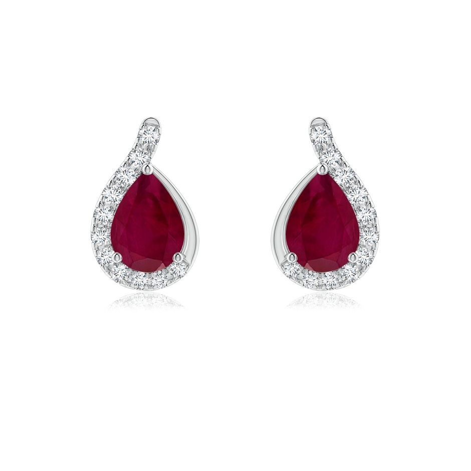 7x5mm A Pear Ruby Earrings with Diamond Swirl Frame in P950 Platinum 