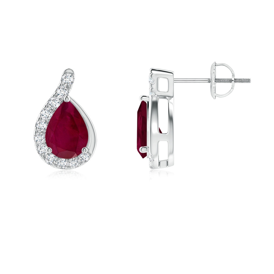 7x5mm A Pear Ruby Earrings with Diamond Swirl Frame in P950 Platinum side 199
