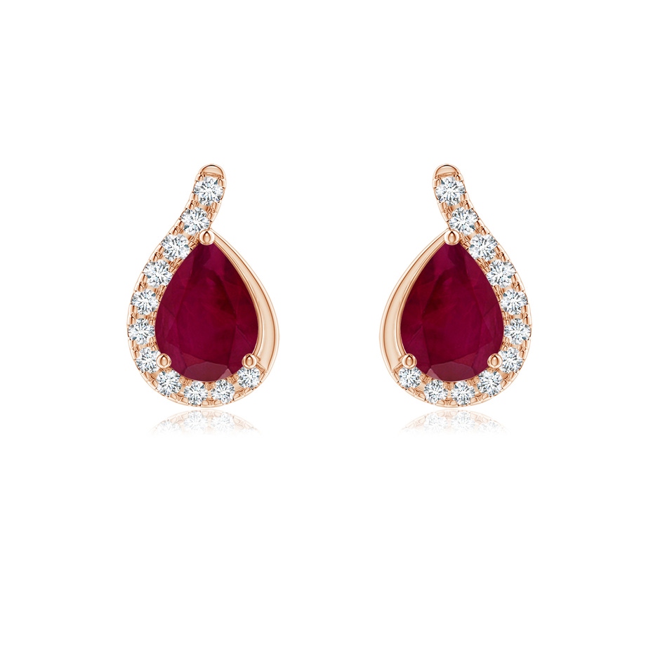 7x5mm A Pear Ruby Earrings with Diamond Swirl Frame in Rose Gold 