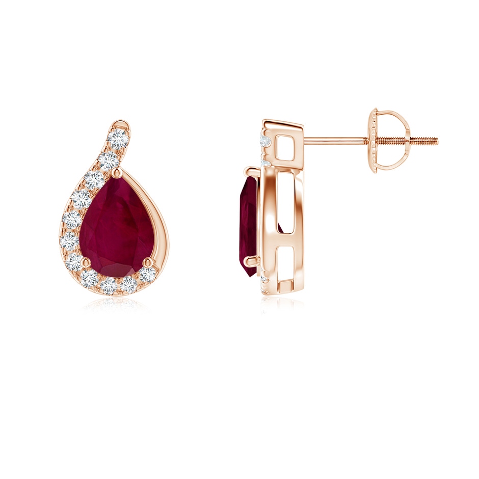 7x5mm A Pear Ruby Earrings with Diamond Swirl Frame in Rose Gold side 199