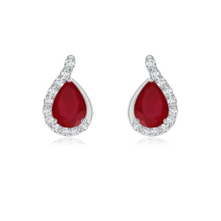 7x5mm AA Pear Ruby Earrings with Diamond Swirl Frame in P950 Platinum