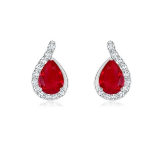 7x5mm AAA Pear Ruby Earrings with Diamond Swirl Frame in P950 Platinum