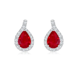7x5mm AAA Pear Ruby Earrings with Diamond Swirl Frame in P950 Platinum