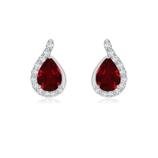 7x5mm AAAA Pear Ruby Earrings with Diamond Swirl Frame in P950 Platinum