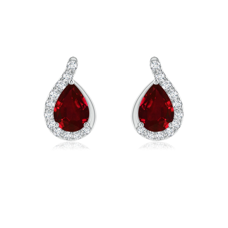 7x5mm AAAA Pear Ruby Earrings with Diamond Swirl Frame in P950 Platinum 