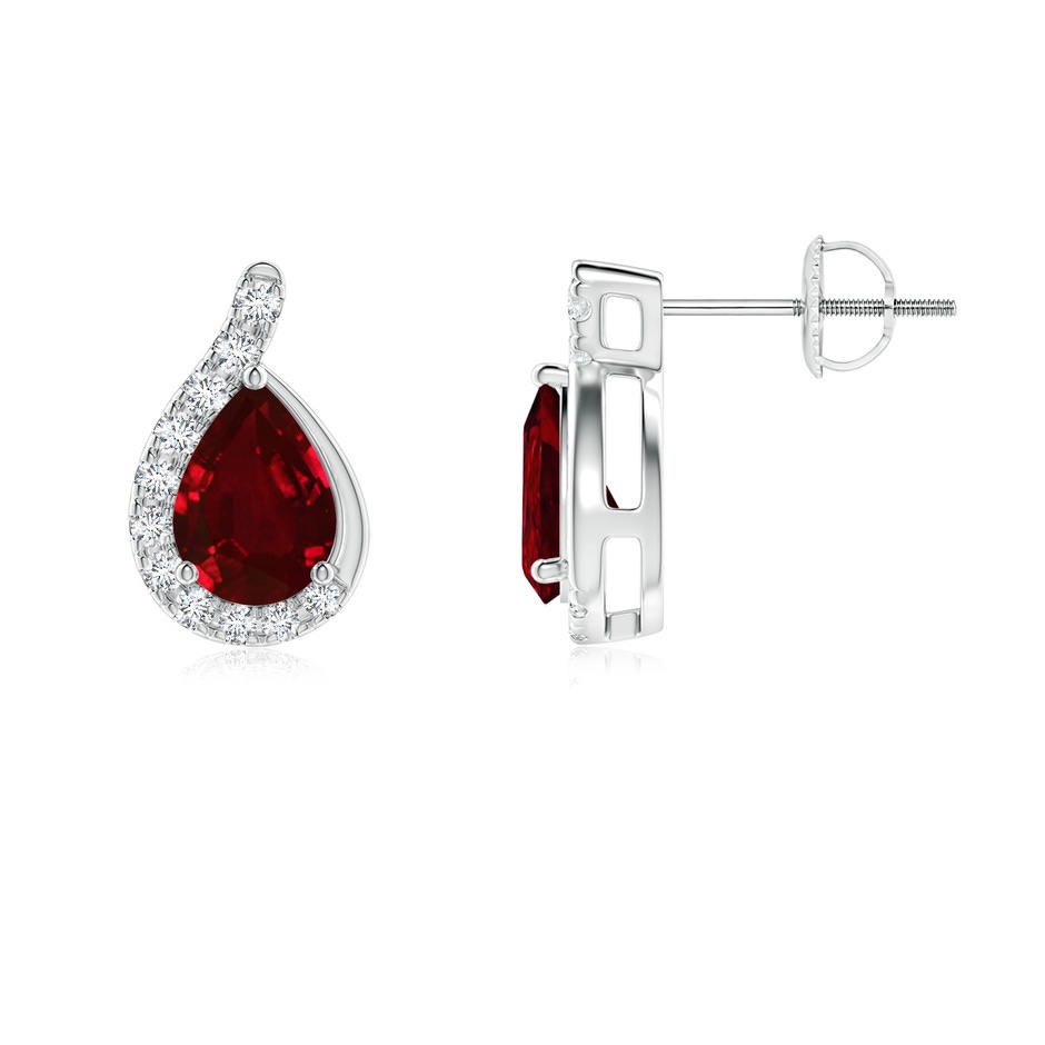 7x5mm AAAA Pear Ruby Earrings with Diamond Swirl Frame in P950 Platinum side 199