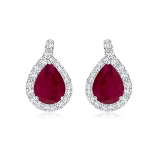 8x6mm A Pear Ruby Earrings with Diamond Swirl Frame in P950 Platinum