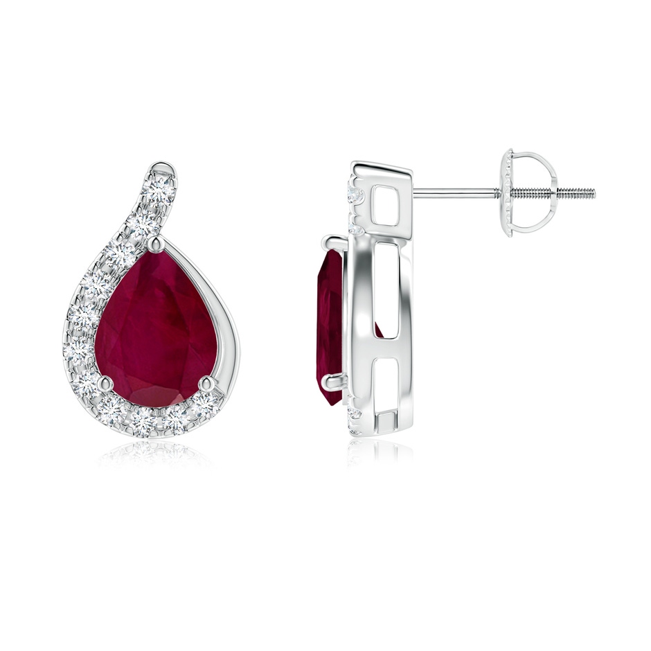 8x6mm A Pear Ruby Earrings with Diamond Swirl Frame in P950 Platinum side 199