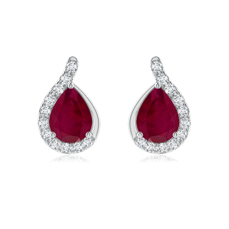 8x6mm A Pear Ruby Earrings with Diamond Swirl Frame in White Gold 