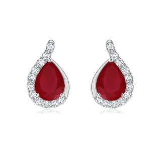 8x6mm AA Pear Ruby Earrings with Diamond Swirl Frame in P950 Platinum
