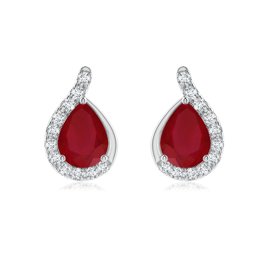 8x6mm AA Pear Ruby Earrings with Diamond Swirl Frame in P950 Platinum 