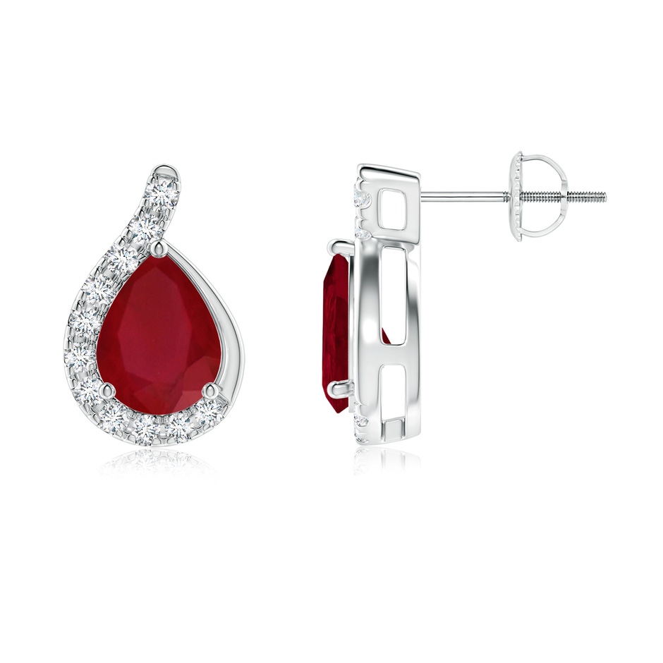 8x6mm AA Pear Ruby Earrings with Diamond Swirl Frame in P950 Platinum side 199