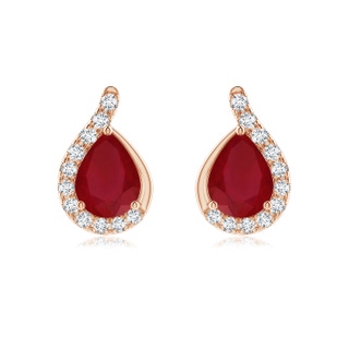 8x6mm AA Pear Ruby Earrings with Diamond Swirl Frame in Rose Gold