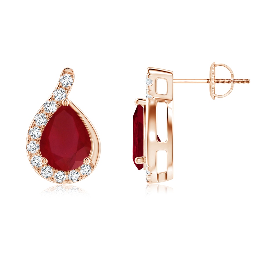 8x6mm AA Pear Ruby Earrings with Diamond Swirl Frame in Rose Gold side 199
