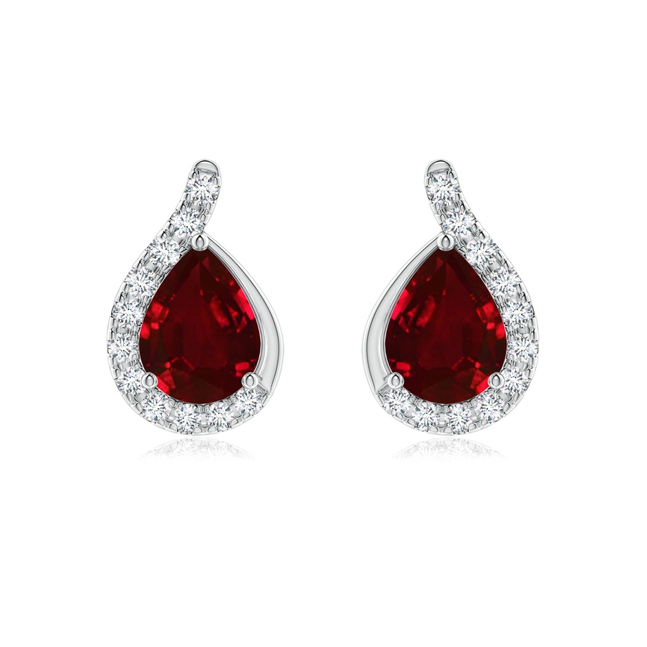 8x6mm AAAA Pear Ruby Earrings with Diamond Swirl Frame in P950 Platinum 