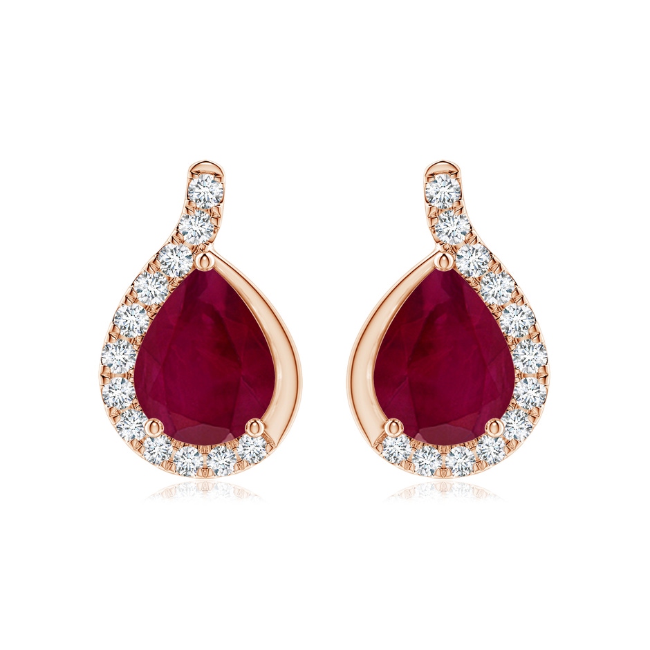 9x7mm A Pear Ruby Earrings with Diamond Swirl Frame in 18K Rose Gold 