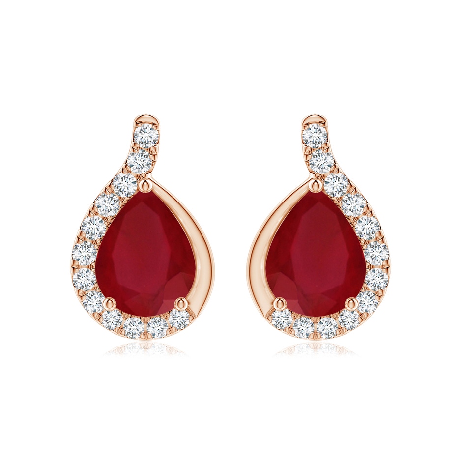 9x7mm AA Pear Ruby Earrings with Diamond Swirl Frame in 18K Rose Gold 