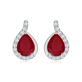 9x7mm AA Pear Ruby Earrings with Diamond Swirl Frame in P950 Platinum