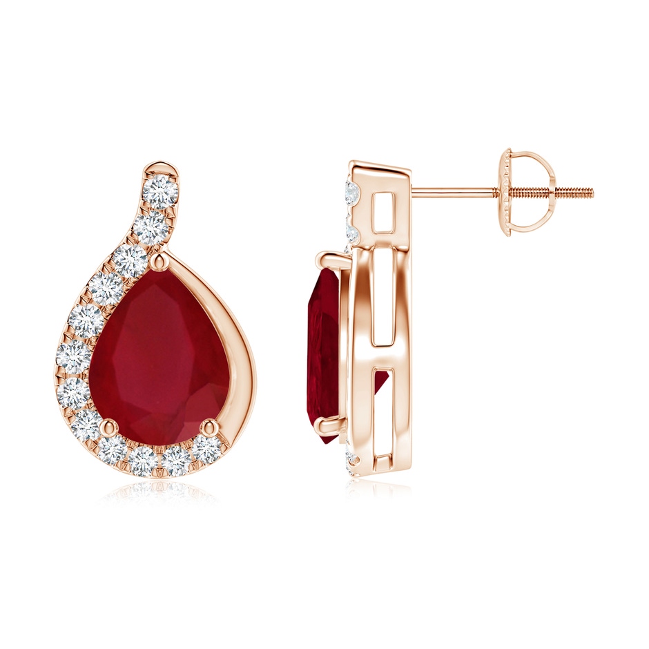 9x7mm AA Pear Ruby Earrings with Diamond Swirl Frame in Rose Gold side 199
