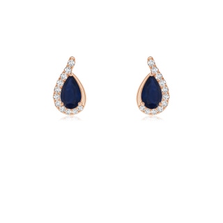 5x3mm A Pear Blue Sapphire Earrings with Diamond Swirl Frame in 9K Rose Gold