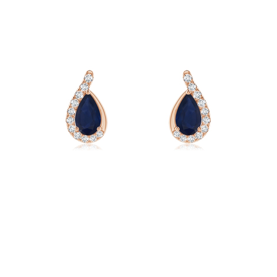5x3mm A Pear Blue Sapphire Earrings with Diamond Swirl Frame in Rose Gold 