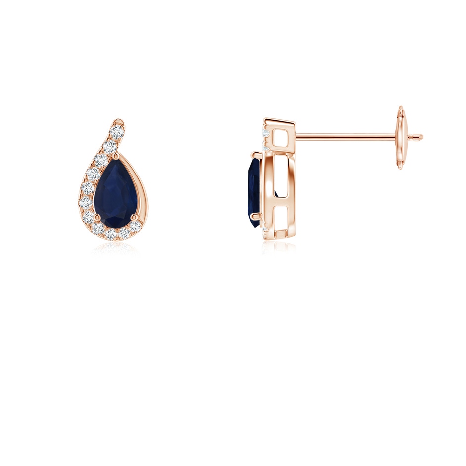 5x3mm A Pear Blue Sapphire Earrings with Diamond Swirl Frame in Rose Gold side 199