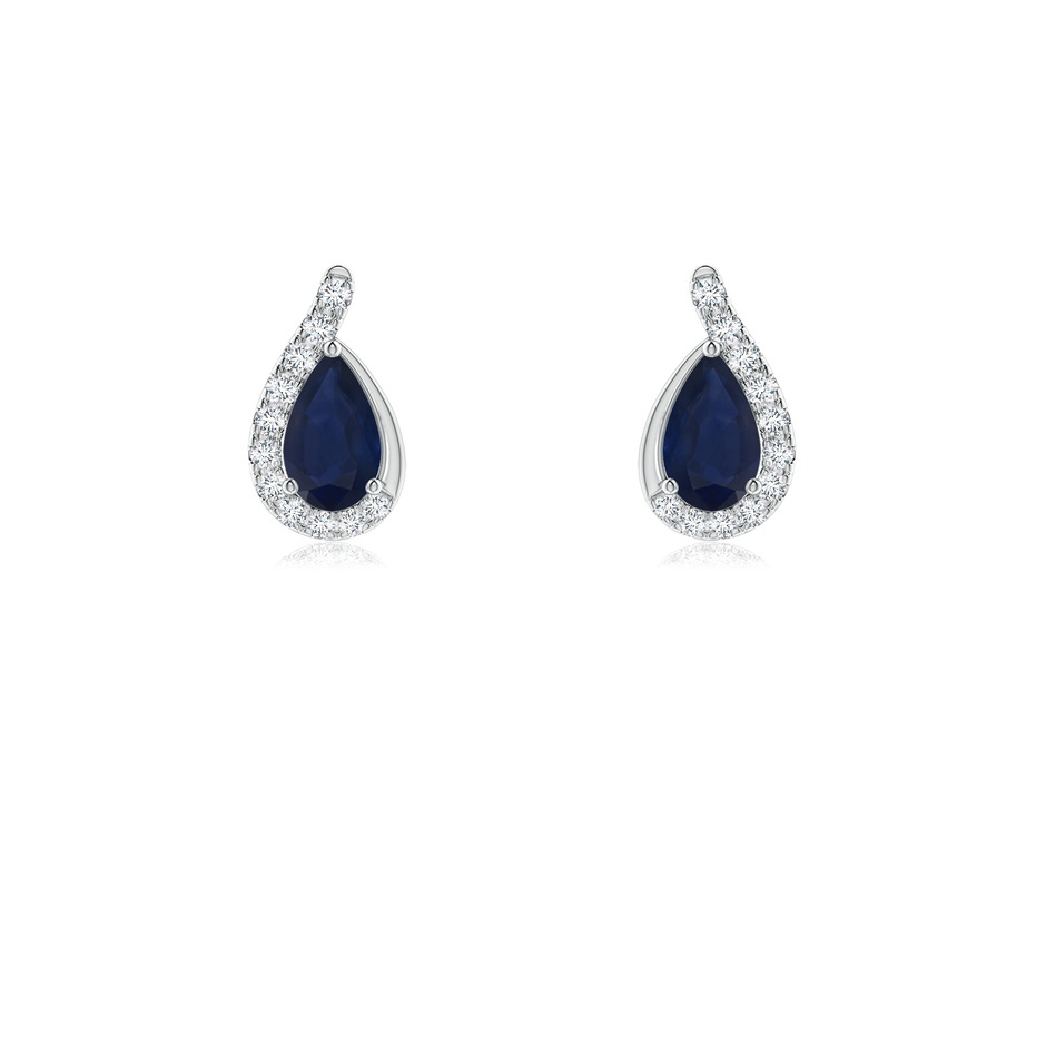 5x3mm A Pear Blue Sapphire Earrings with Diamond Swirl Frame in White Gold 