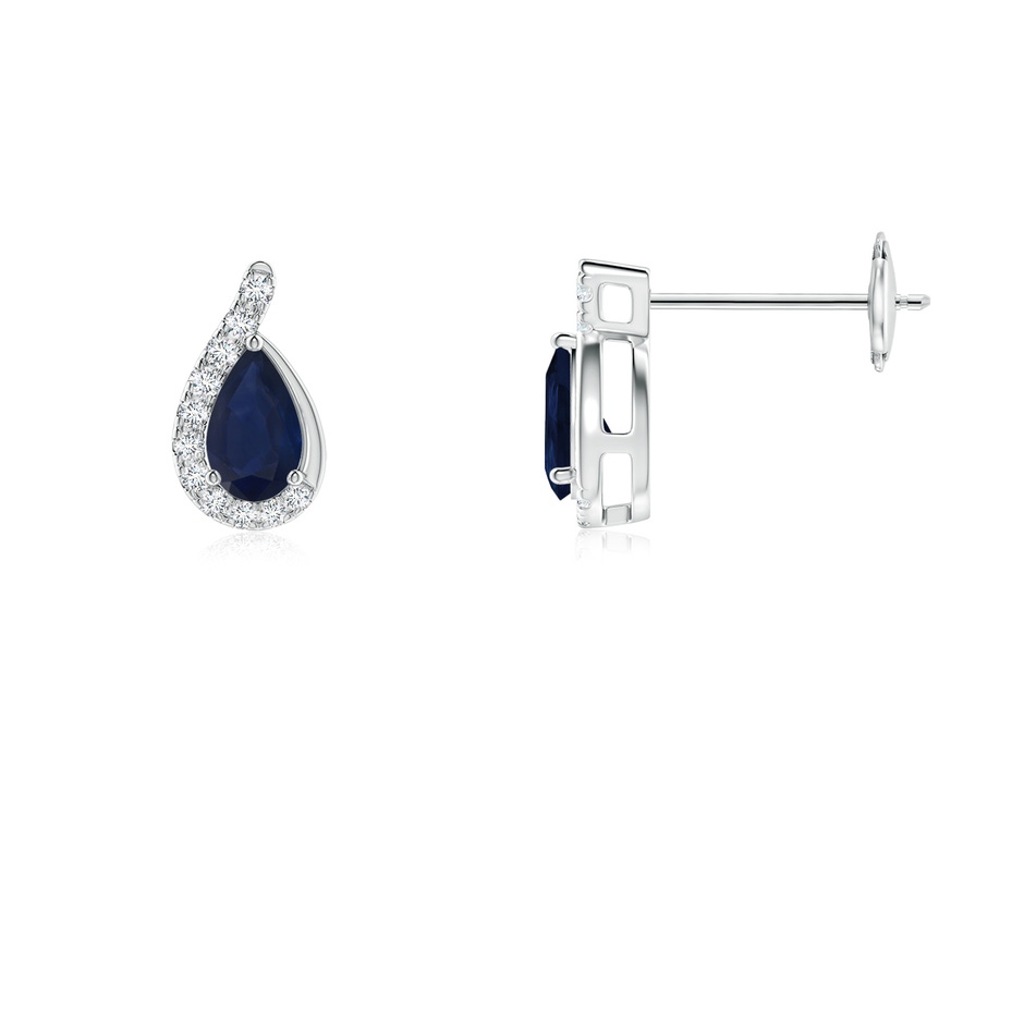 5x3mm A Pear Blue Sapphire Earrings with Diamond Swirl Frame in White Gold side 199