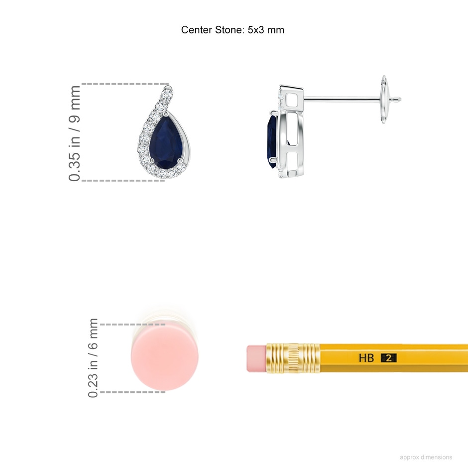 5x3mm A Pear Blue Sapphire Earrings with Diamond Swirl Frame in White Gold ruler