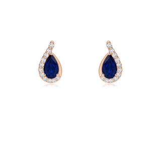 5x3mm AA Pear Blue Sapphire Earrings with Diamond Swirl Frame in 9K Rose Gold