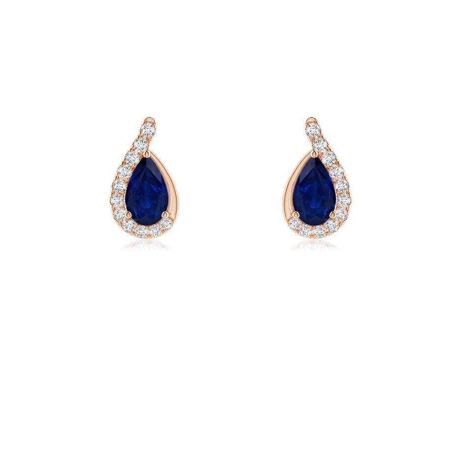 5x3mm AA Pear Blue Sapphire Earrings with Diamond Swirl Frame in 9K Rose Gold 