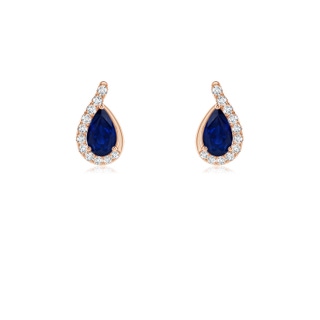 5x3mm AA Pear Blue Sapphire Earrings with Diamond Swirl Frame in Rose Gold
