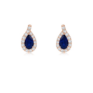 5x3mm AA Pear Blue Sapphire Earrings with Diamond Swirl Frame in Rose Gold
