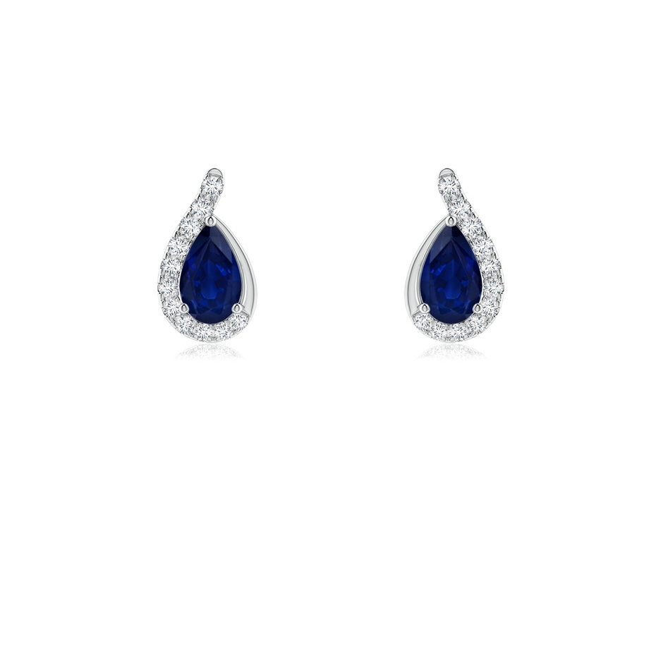 5x3mm AA Pear Blue Sapphire Earrings with Diamond Swirl Frame in White Gold 