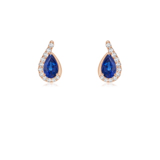 5x3mm AAA Pear Blue Sapphire Earrings with Diamond Swirl Frame in 9K Rose Gold