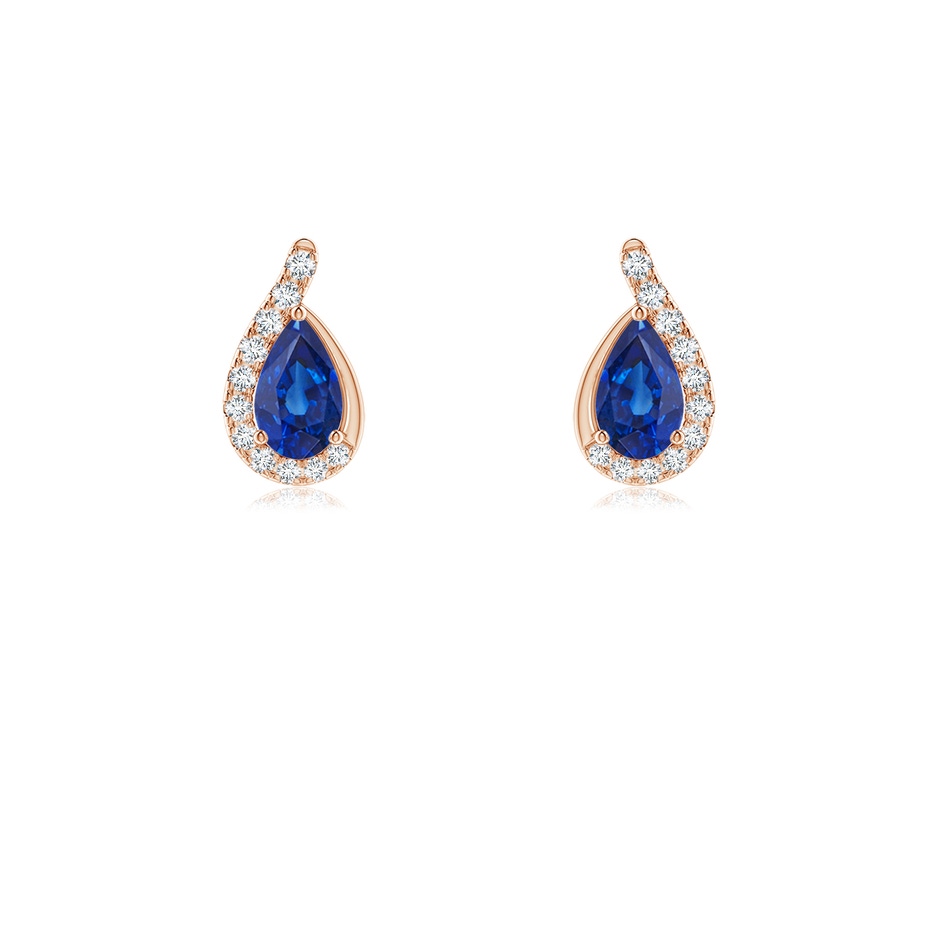 5x3mm AAA Pear Blue Sapphire Earrings with Diamond Swirl Frame in 9K Rose Gold 