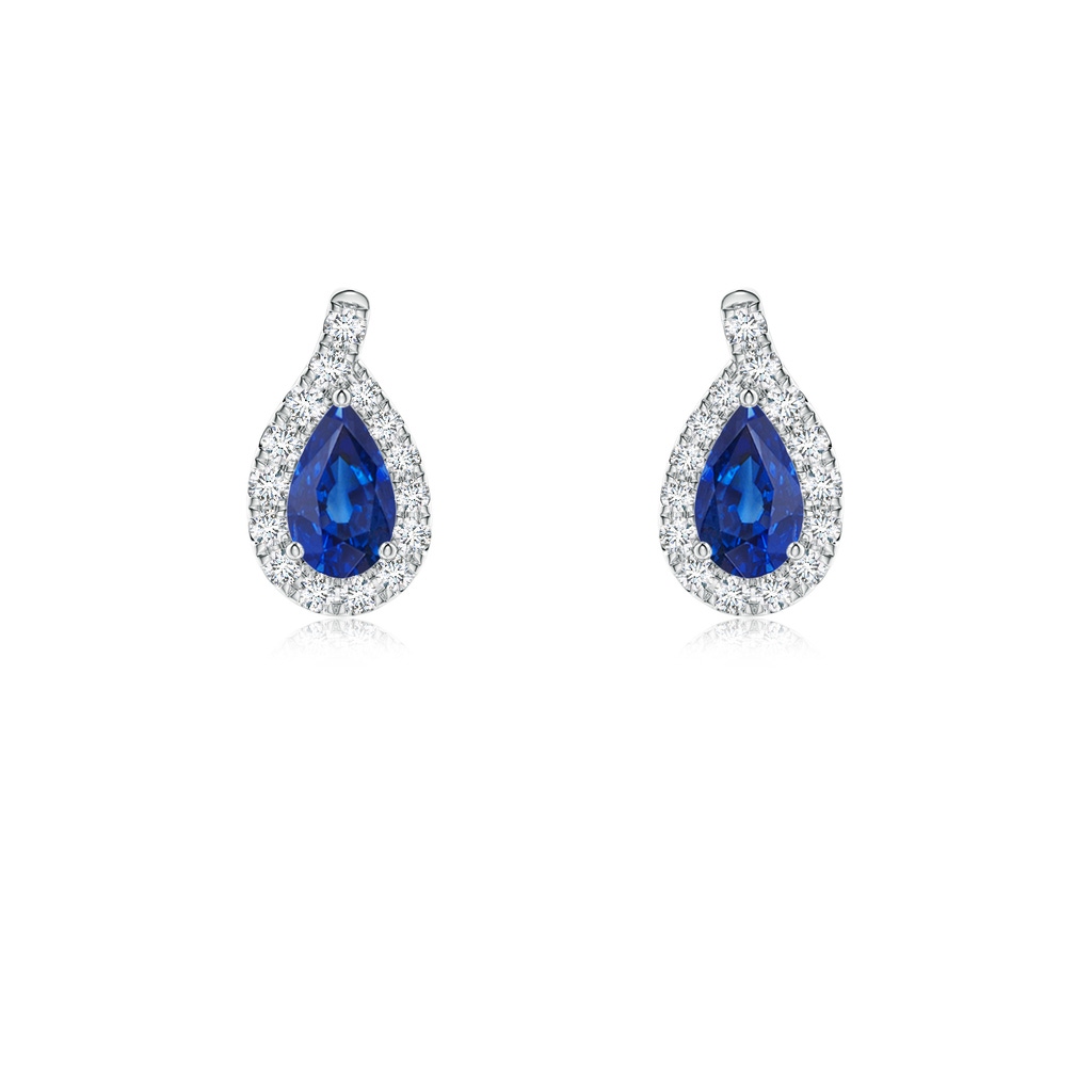 5x3mm AAA Pear Blue Sapphire Earrings with Diamond Swirl Frame in P950 Platinum 