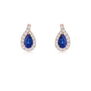 5x3mm AAA Pear Blue Sapphire Earrings with Diamond Swirl Frame in Rose Gold
