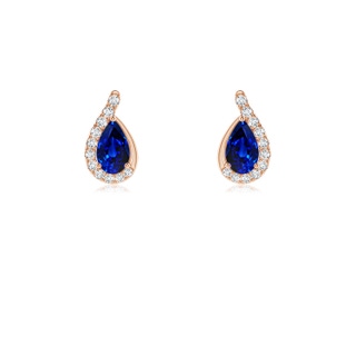 5x3mm AAAA Pear Blue Sapphire Earrings with Diamond Swirl Frame in 9K Rose Gold