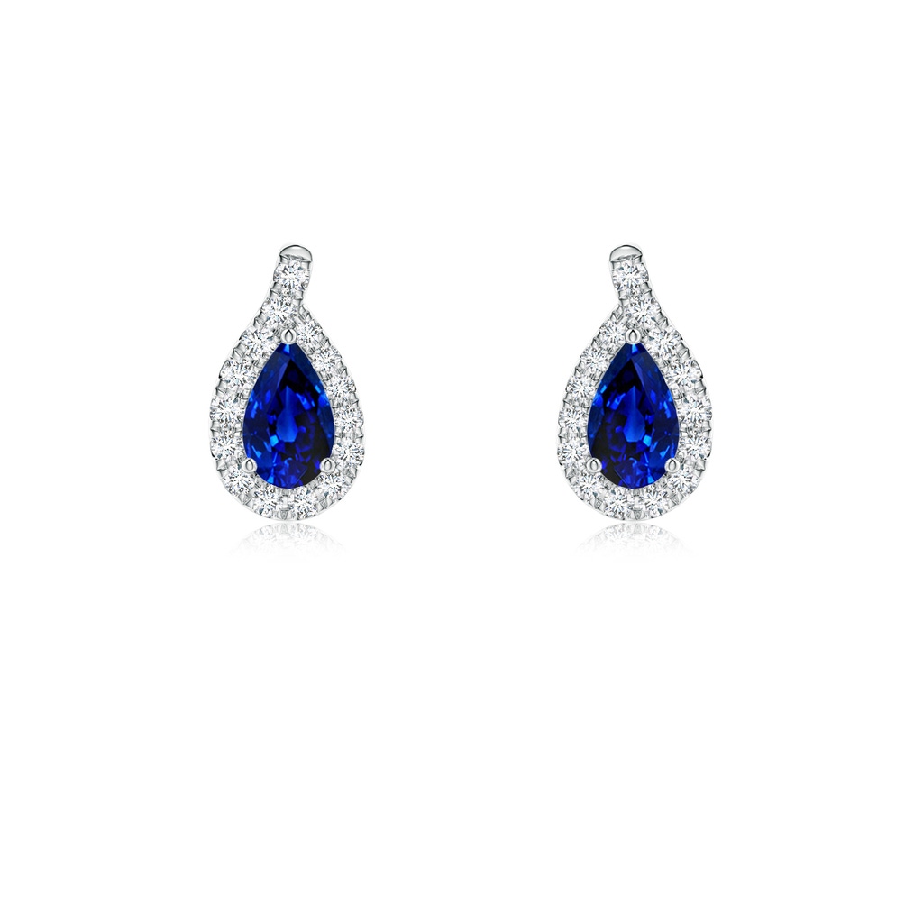 5x3mm AAAA Pear Blue Sapphire Earrings with Diamond Swirl Frame in P950 Platinum
