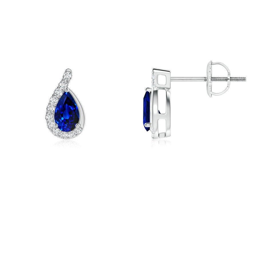 5x3mm AAAA Pear Blue Sapphire Earrings with Diamond Swirl Frame in P950 Platinum side 199