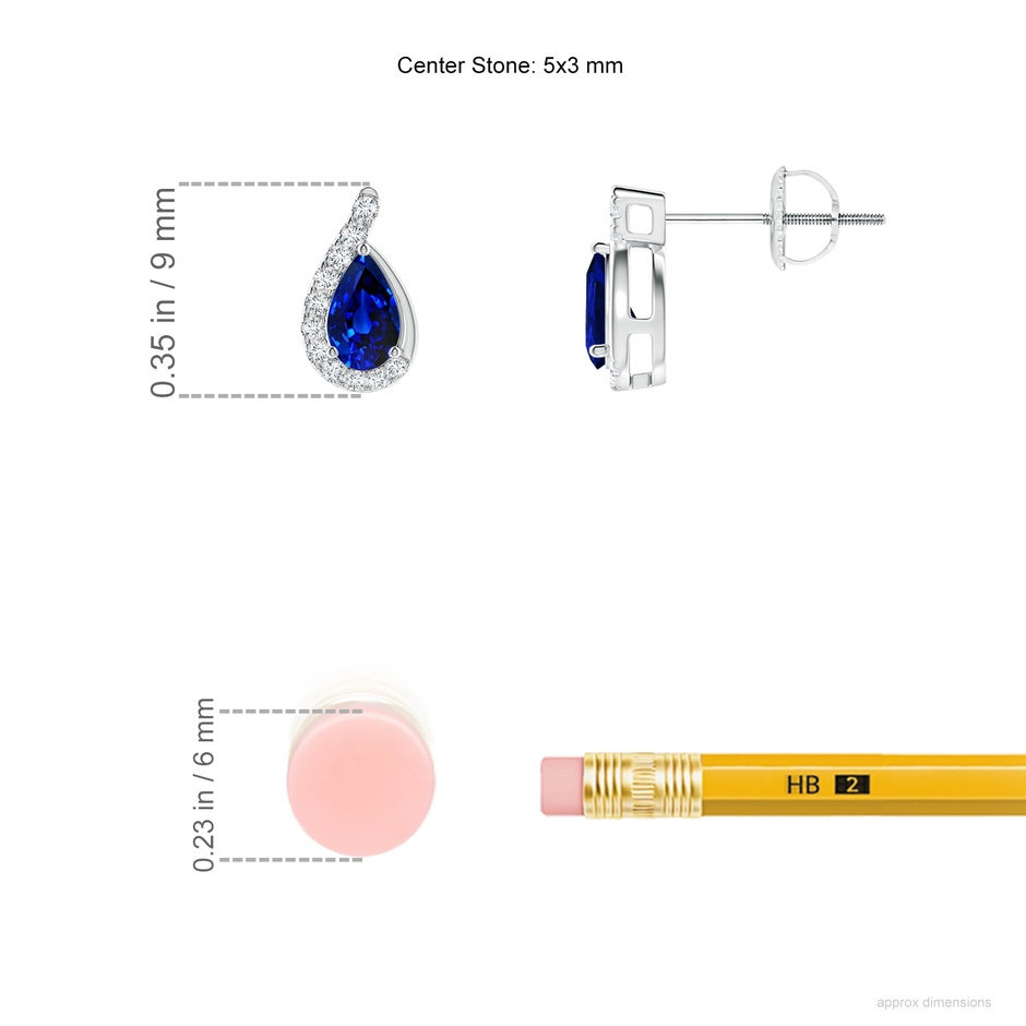 5x3mm AAAA Pear Blue Sapphire Earrings with Diamond Swirl Frame in P950 Platinum ruler
