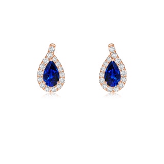 5x3mm AAAA Pear Blue Sapphire Earrings with Diamond Swirl Frame in Rose Gold
