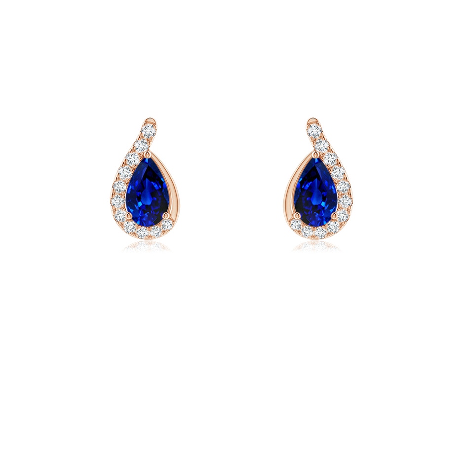 5x3mm AAAA Pear Blue Sapphire Earrings with Diamond Swirl Frame in Rose Gold 
