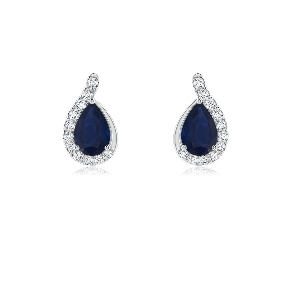 6x4mm A Pear Blue Sapphire Earrings with Diamond Swirl Frame in White Gold 